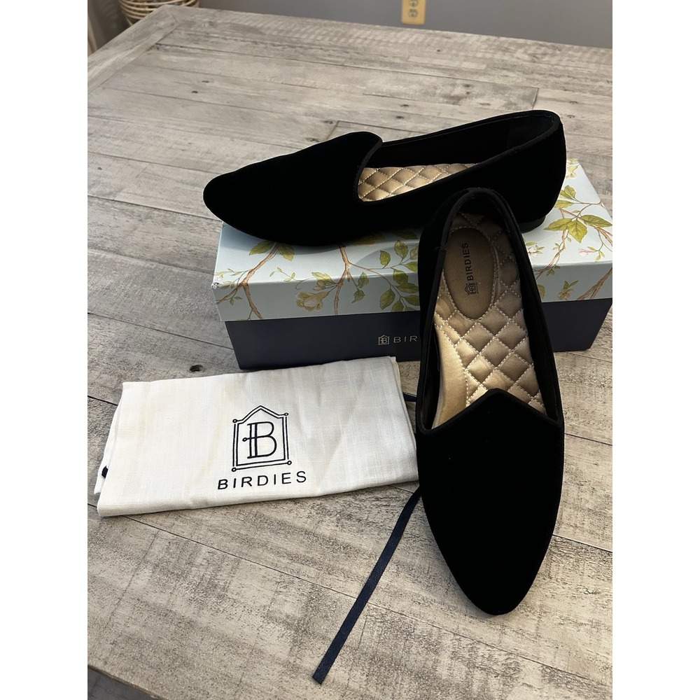 Birdies Women's 8 The Heron Velvet Loafers In Black Flats Comfort